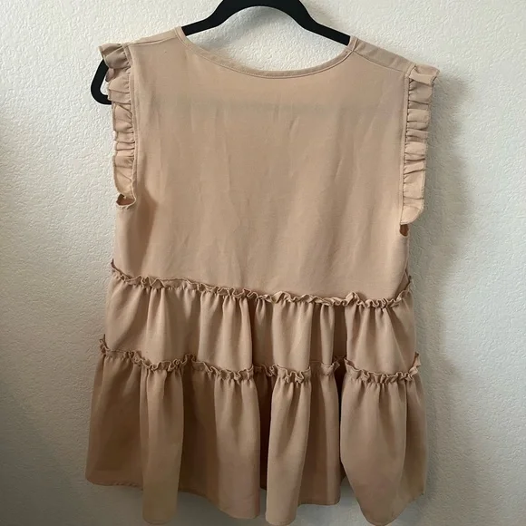SHEIN Ruffled Sleeveless Blouse - Tan - Picture 2 of 5